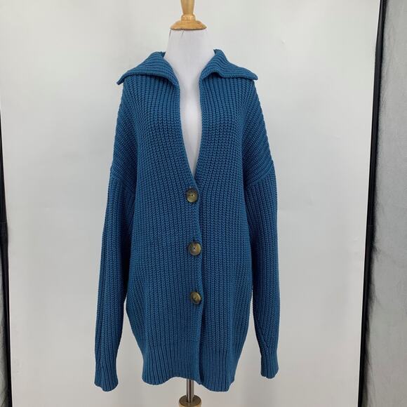 Free People Cardigan Womens M Medium Chunky Knit Swim Too Deep Button Up Sweater - Picture 2 of 12